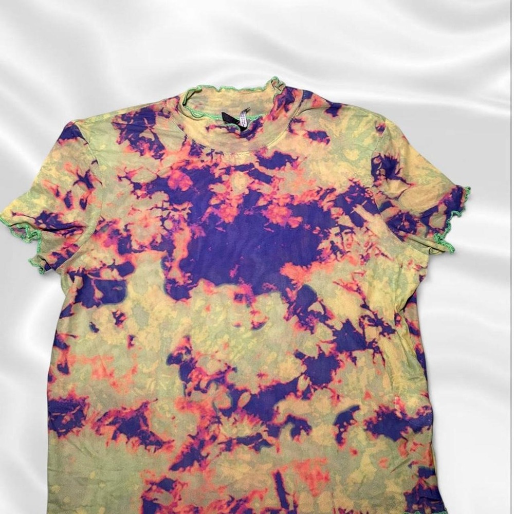 ALAB tie-dye mesh top in purple, pink, and green